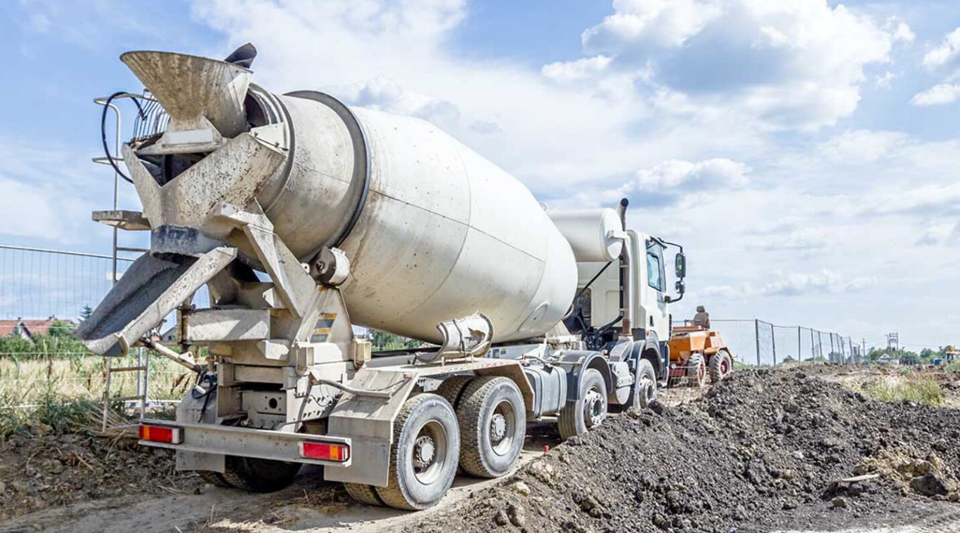 Professional concrete mixer truck at construction site in Germantown, MD
