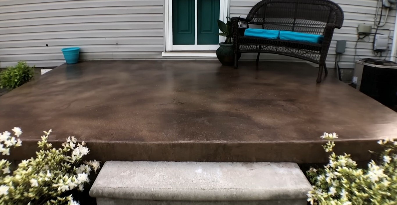 Low-maintenance decorative concrete patio with durable finish